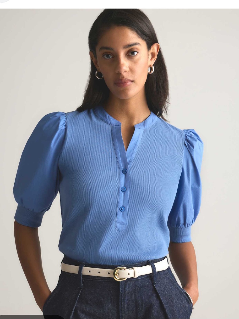 Quince Mixed Media Puff Sleeve Top S